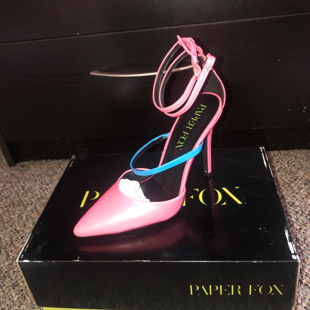Pink with blue strap pointy heels
